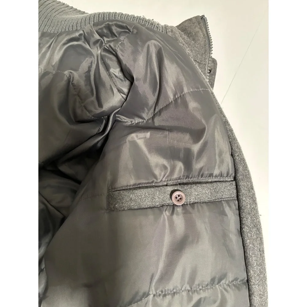 Coogi Mens‎ XL Gray Wool Blend Hooded Bomber Jacket Heavyweight Coat